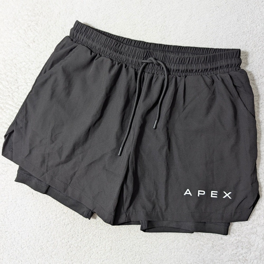 NEW! Apex Lined Shorts Mens L 28x4" Black Stretch 2-in-1 Training Gym Running